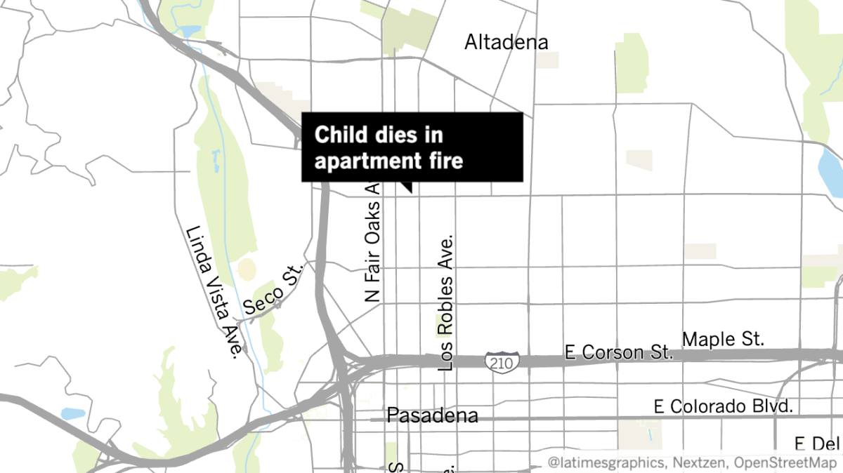 Map shows location of apartment fire in Pasadena on Wednesday.