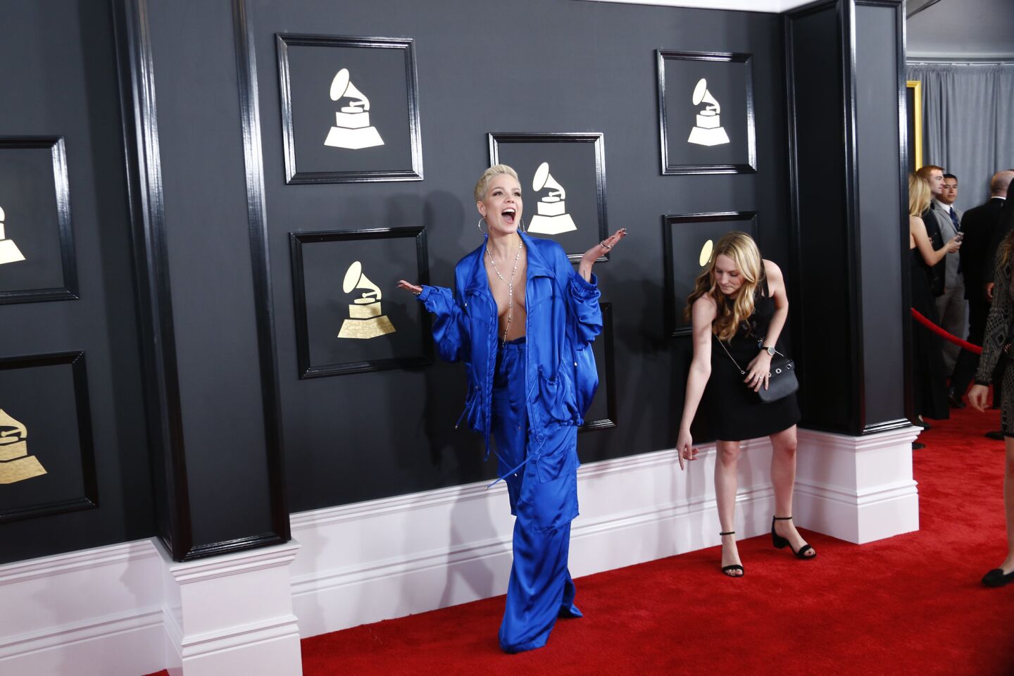 Halsey arrives at the 59th Grammy Awards.
