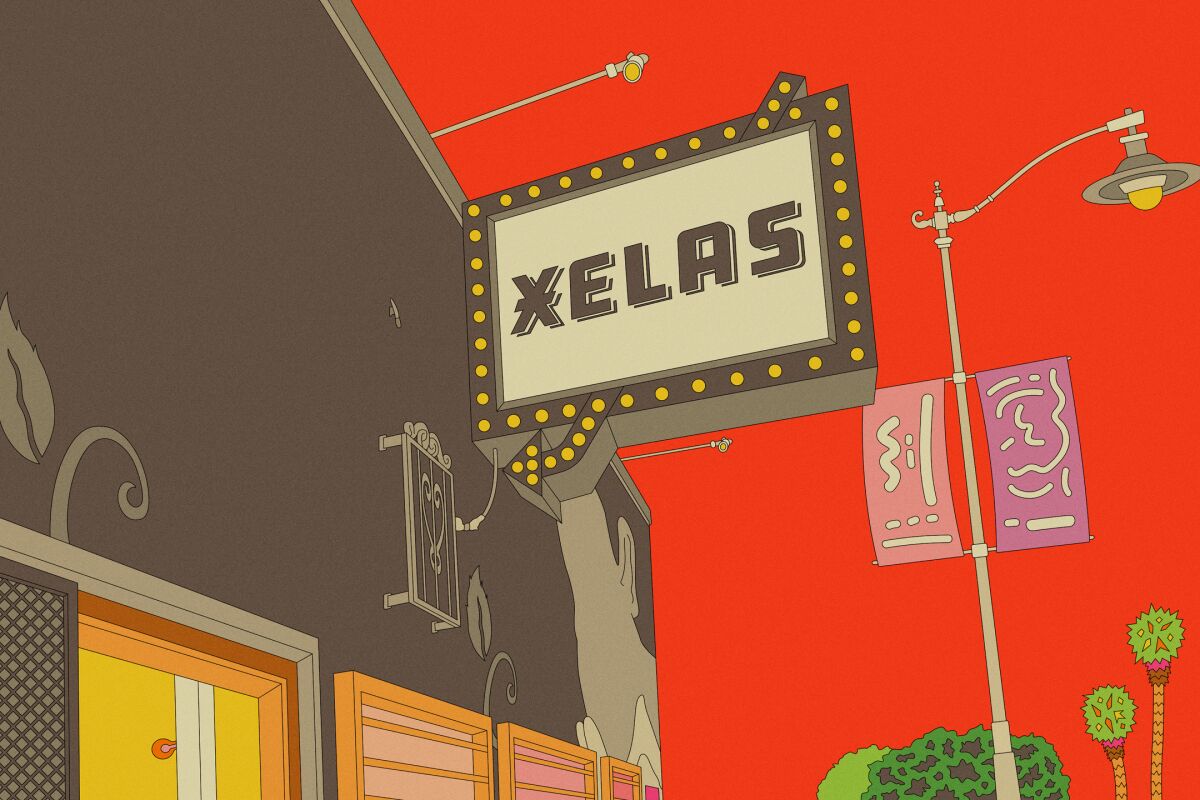 Illustration of the sign outside of Xelas