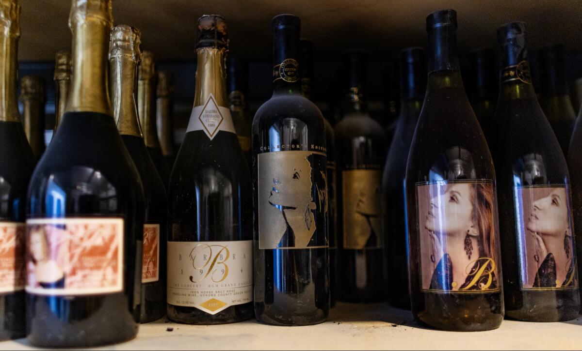 Vintage bottles of Barbra Streisand Champagne and wine are part of Papalas' collection.