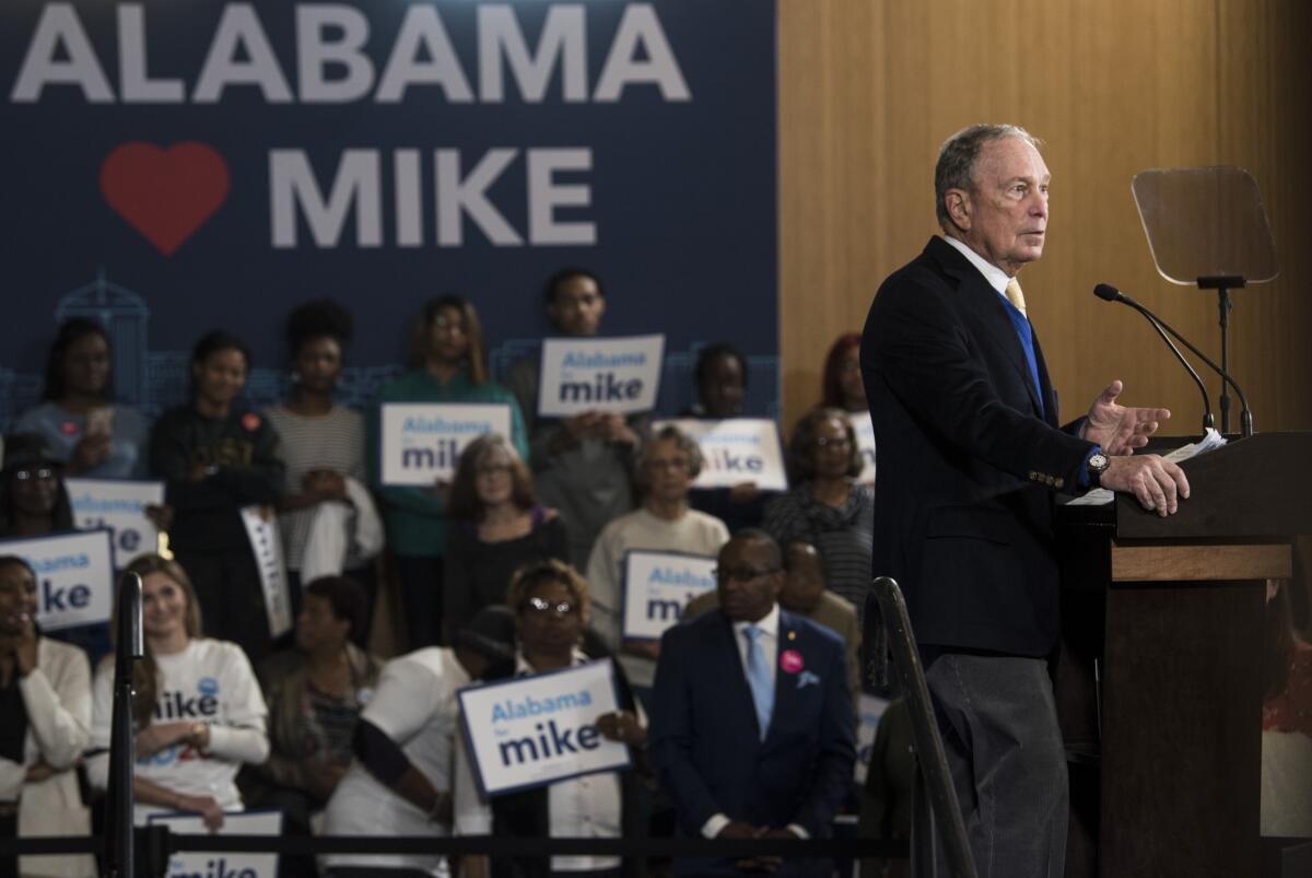 Democratic presidential candidate Michael R. Bloomberg campaigns in Montgomery, Ala., this month.