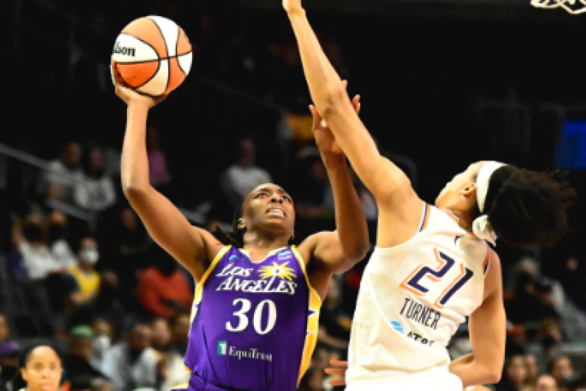 Nneka Ogwumike scored 23 points for the Sparks during their 99-94 win over Phoenix on May 25 at Crypto.com Arena.
