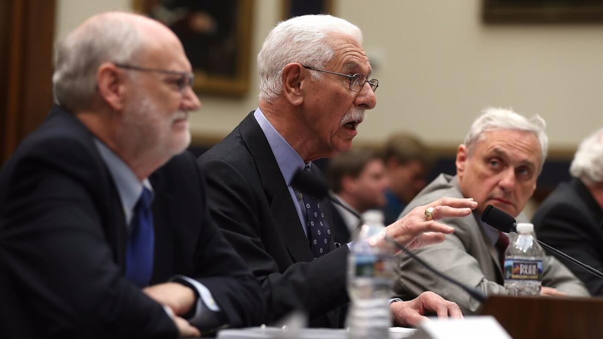 9th Circuit Judge Carlos Bea, center, addresses House Judiciary Committee hearing last month with fellow Judges Sidney Thomas, left, and Alex Kozinski.