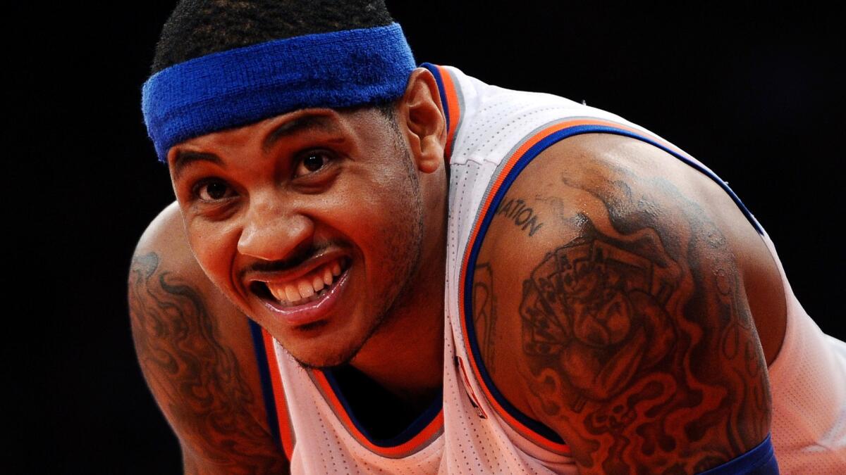 Free-agent forward Carmelo Anthony may be choosing between the Lakers and the New York Knicks.