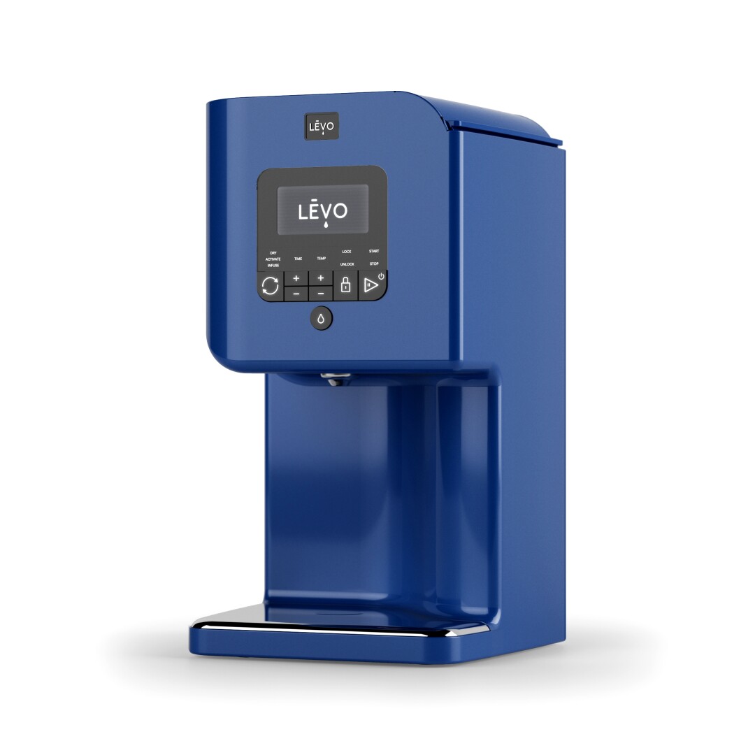 A blue device that resembles a coffee maker.