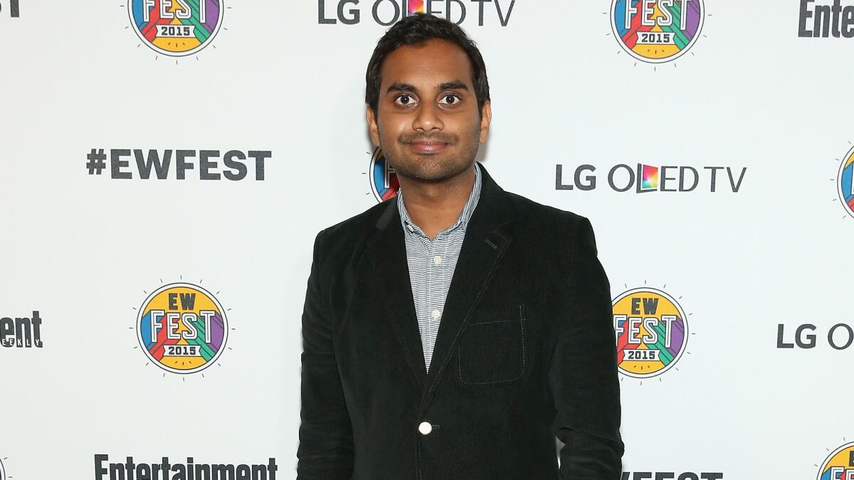 Aziz Ansari speaks out about accents and minority stereotypes at Entertainment Weekly's EW Fest on Saturday in New York City.
