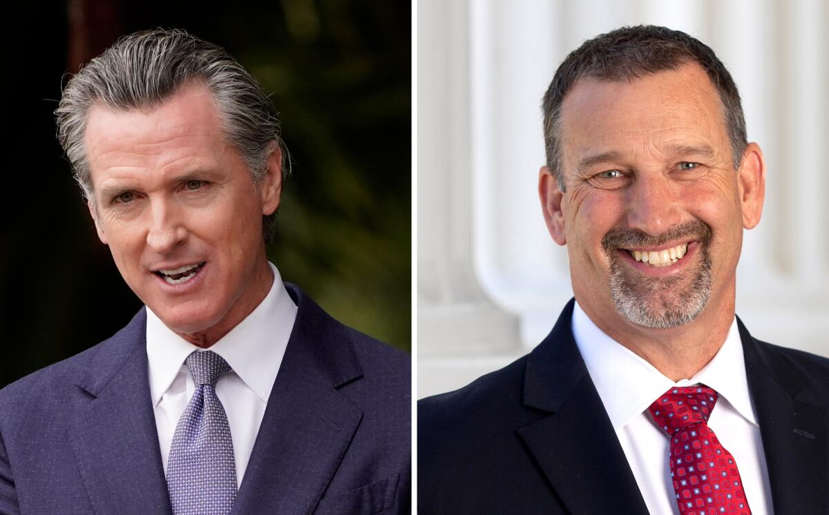 Gov. Gavin Newsom, left, and California state senator and gubernatorial candidate Brian Dahle.