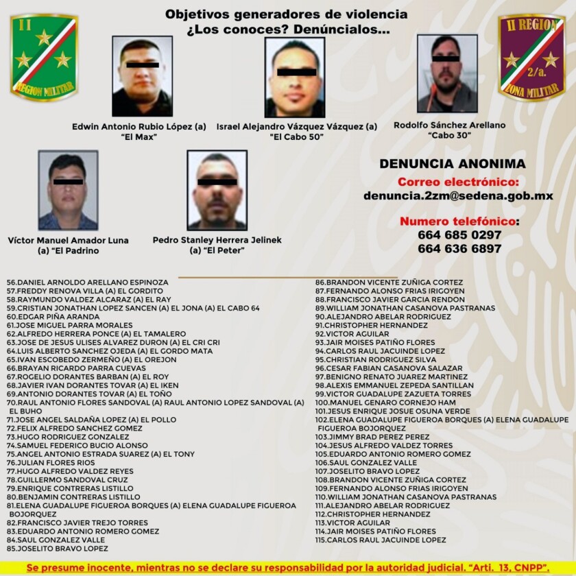 For the first time, the Mexican Army has released a list of "most wanted" criminals.