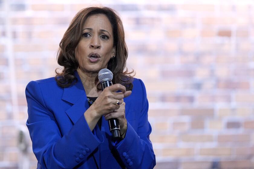 La nominada presidencial demócrata y vicepresidenta Kamala Harris habla en un evento de campaña, el domingo 18 de agosto de 2024, en Rochester, Pensilvania. (AP Foto/Julia Nikhinson)