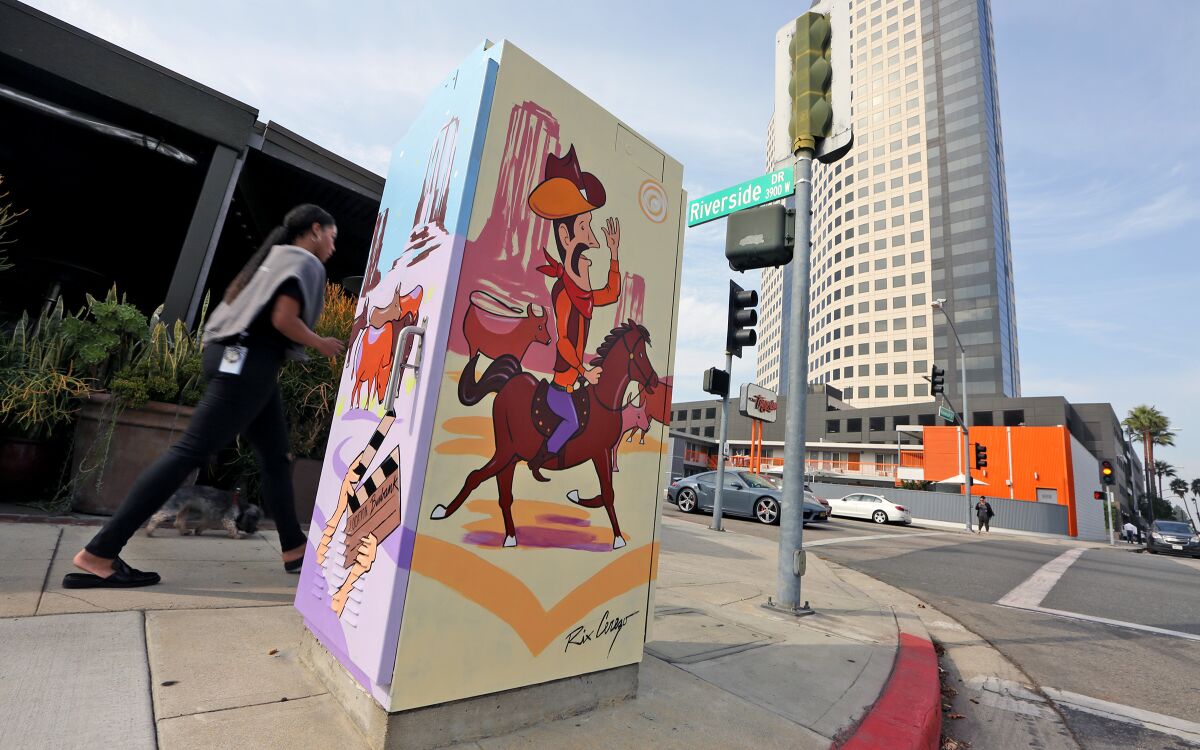 The Burbank Cultural Arts Commission selected 14 additional utility boxes to be painted in the city this year. Ricardo Cerezo, who works in computer and information technology, painted a box outside the Novo Cafe at 3900 W. Riverside Drive.