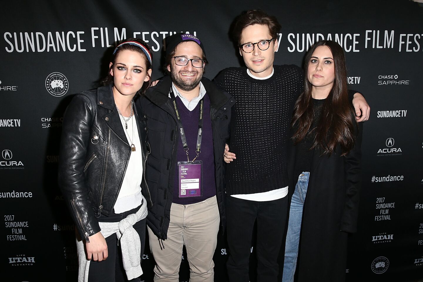 Kristen Stewart, left, David Shapiro, Josh Kaye and Sydney Lopez attend the world premiere of director Kristen Stewart's "Come Swim" at Prospector Square Theatre.