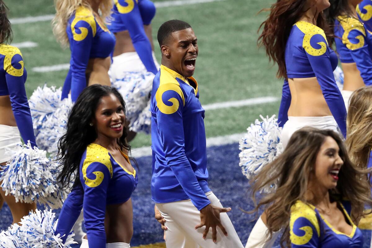 A Los Angeles Rams cheerleader performs in the third quarter during Super Bowl LIII against the New England Patriots at Mercedes-Benz Stadium on February 03, 2019 in Atlanta, Georgia.