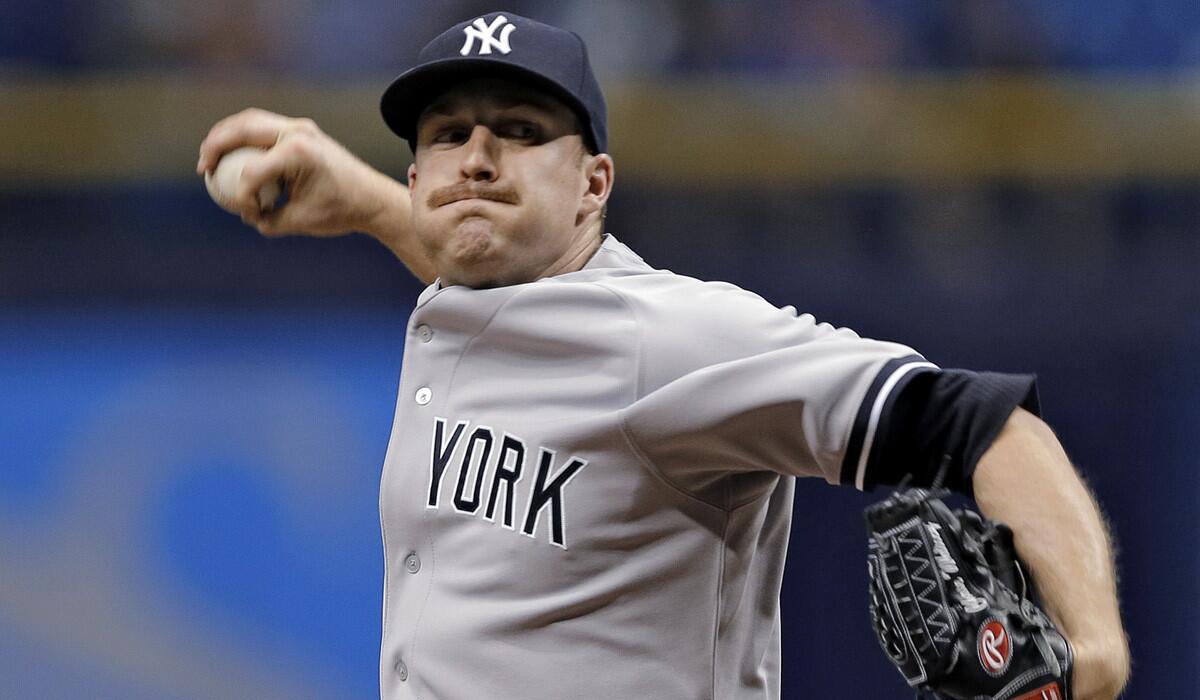 New York Yankees starting pitcher Chase Whitley pitches to the Tampa Bay Rays during the first inning on Thursday.