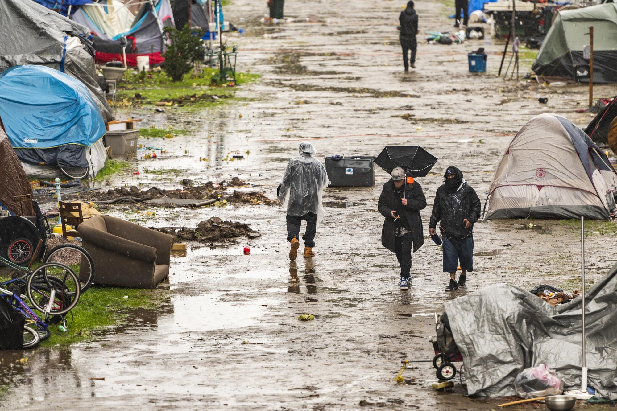 A drenched homeless encampment in Santa Cruz.