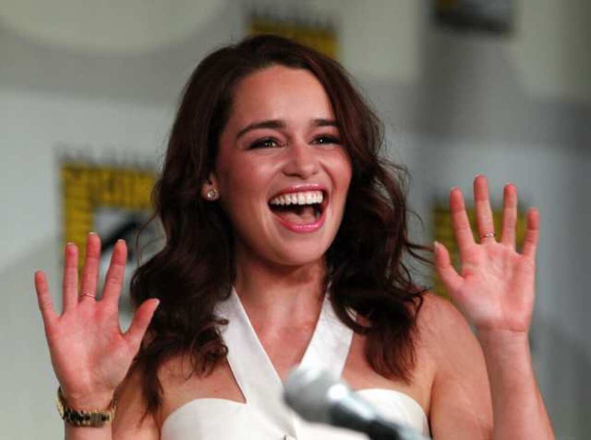 Emilia Clarke greets a Comic-Con audience in San Diego.