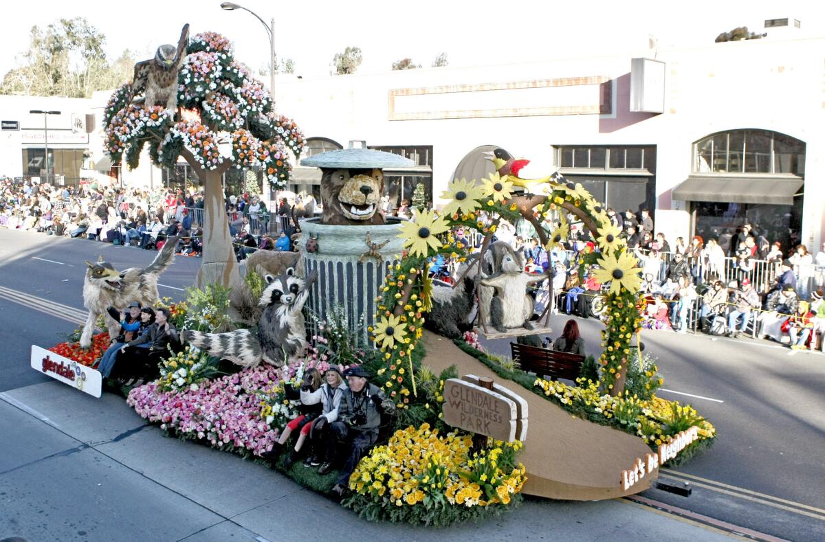 The Glendale float "Let's be neighbors," and featuring Meatball the bear, won the Governor's award for Best depiction of life in California at the Rose Parade in Pasadena on Wednesday, January 1, 2014.