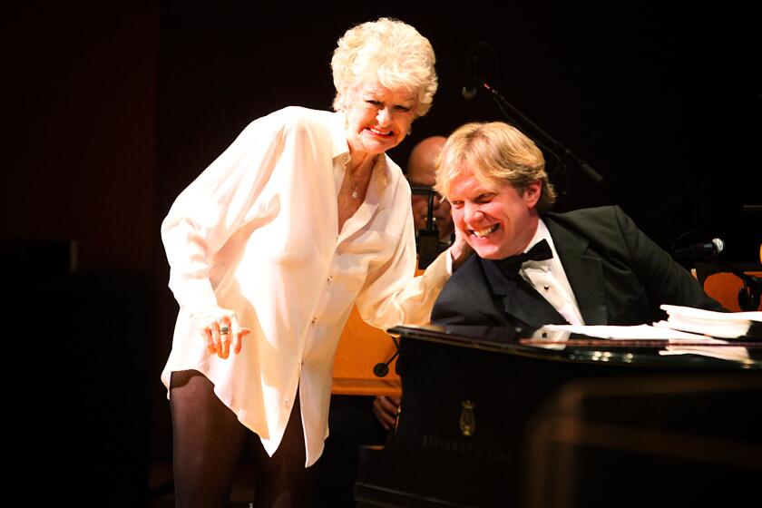 Elaine Stritch, with Rob Bowman at the piano, performs at Walt Disney Concert Hall in Los Angeles in 2012.