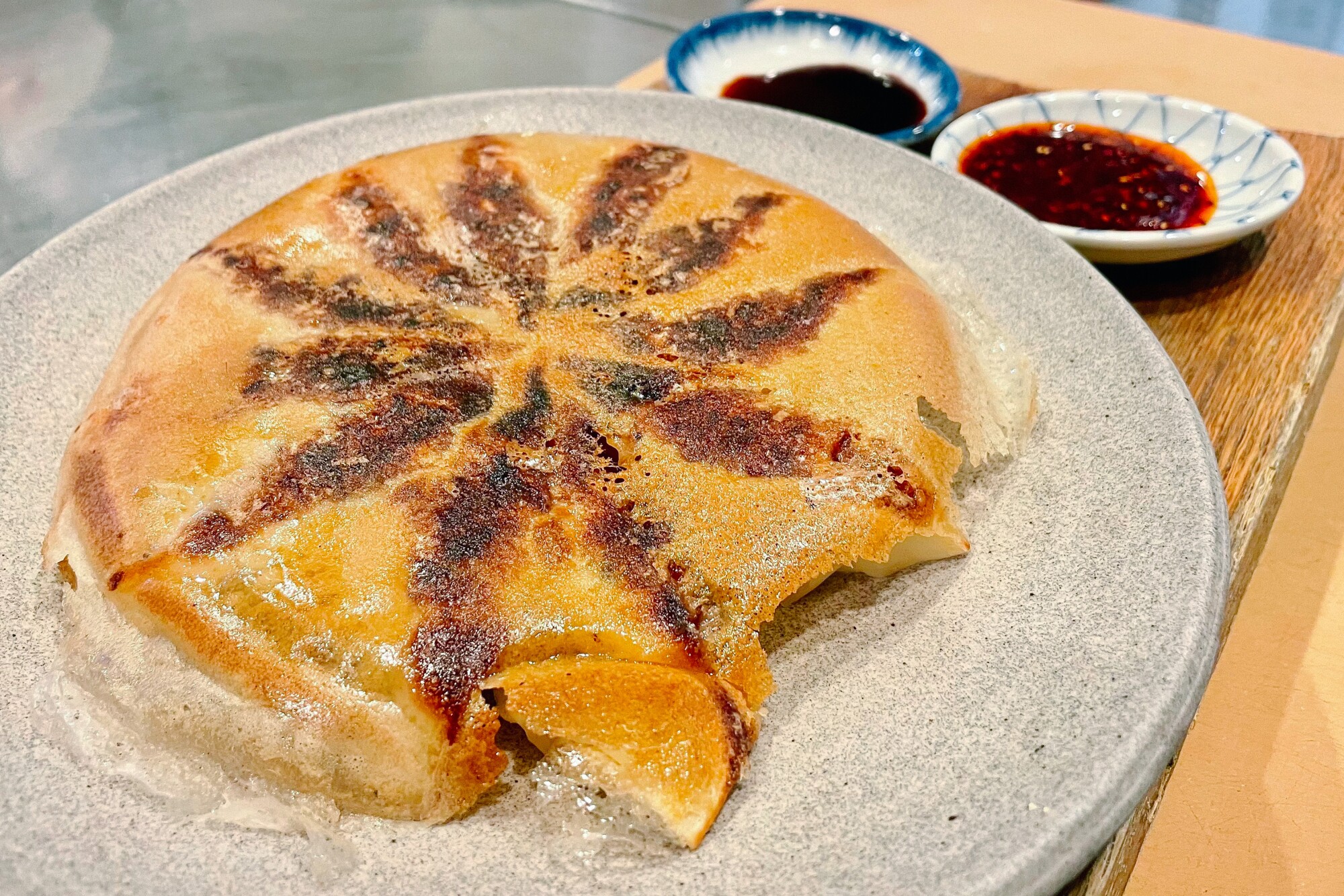 An order of gyoza made by Brandon Kida of Go Go Gyoza dumpling.
