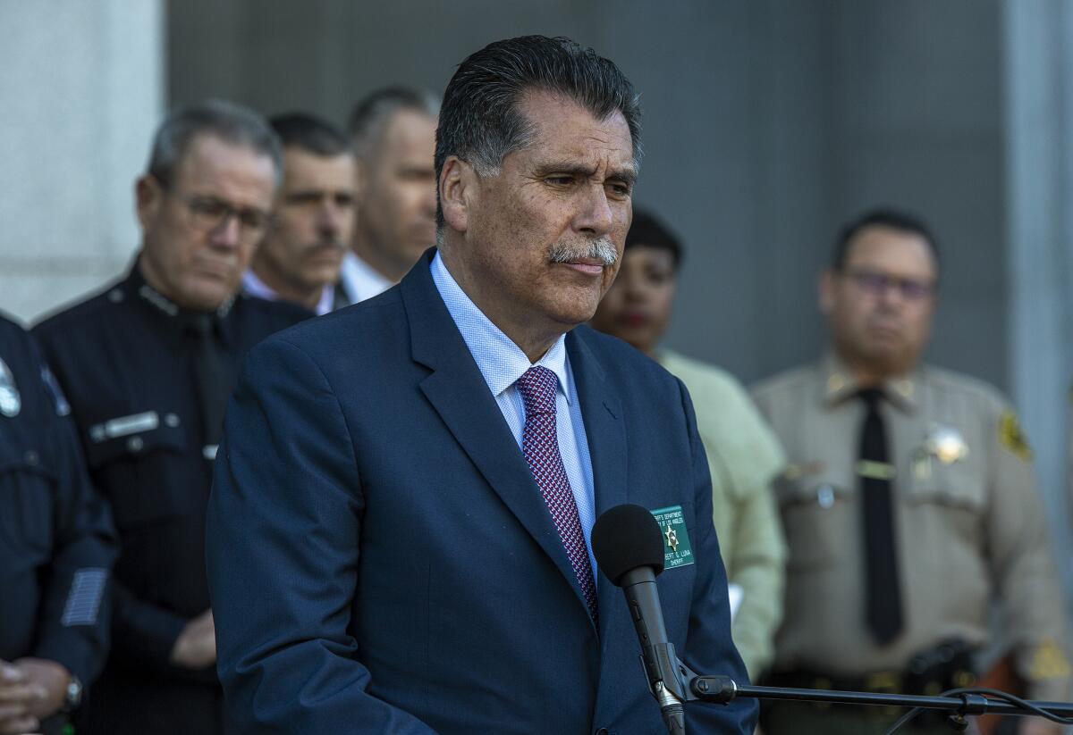 Los Angeles County Sheriff Robert Luna gives an update on the Monterey Park shooting at the Hall of Justice in downtown L.A.