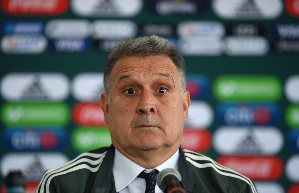 Argentine coach Gerardo "Tata" Martino reacts during his presentation as new coach of the Mexican national football team, at the High Performance Centre (CAR) on the outskirts of Mexico City on January 7, 2019.
