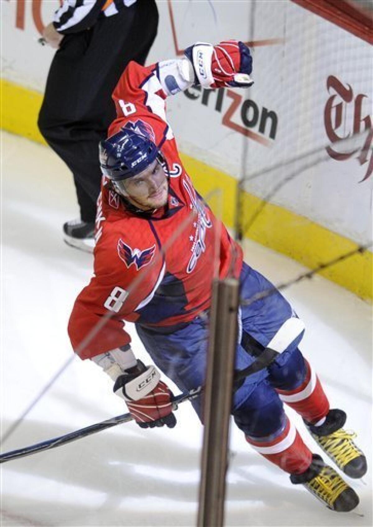 Washington Capitals' Alex Ovechkin (8) of Russia, celebrates a