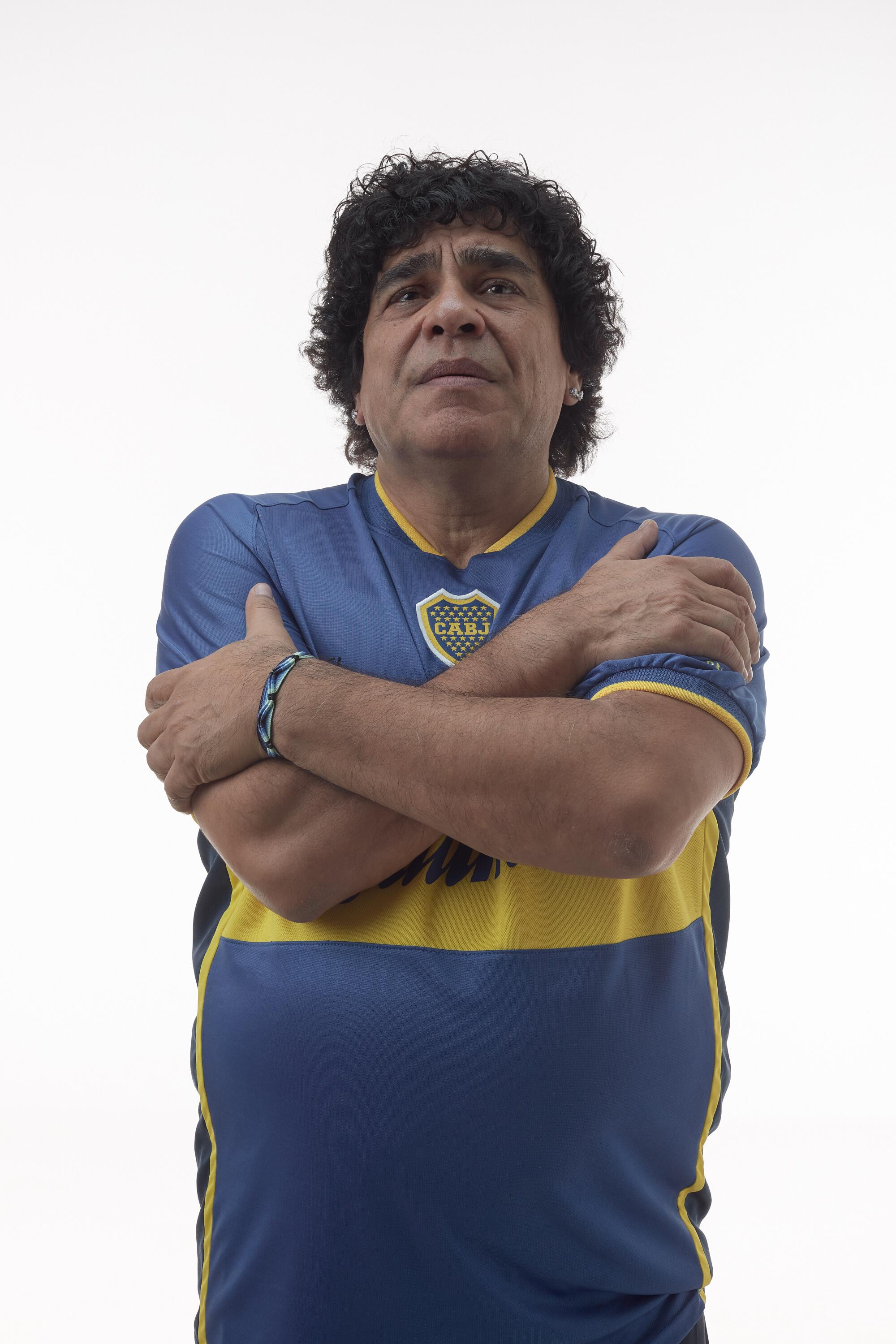 El actor Juan Palomino caracterizado como el Maradona mayor.