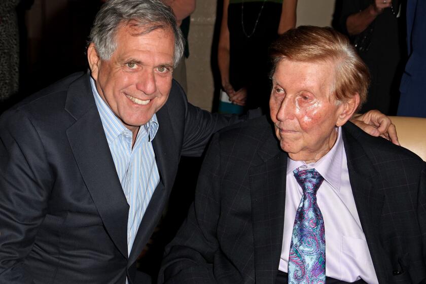 CBS Chief Executive Leslie Moonves, left, with Sumner Redstone at a gala in Beverly Hills in 2012.