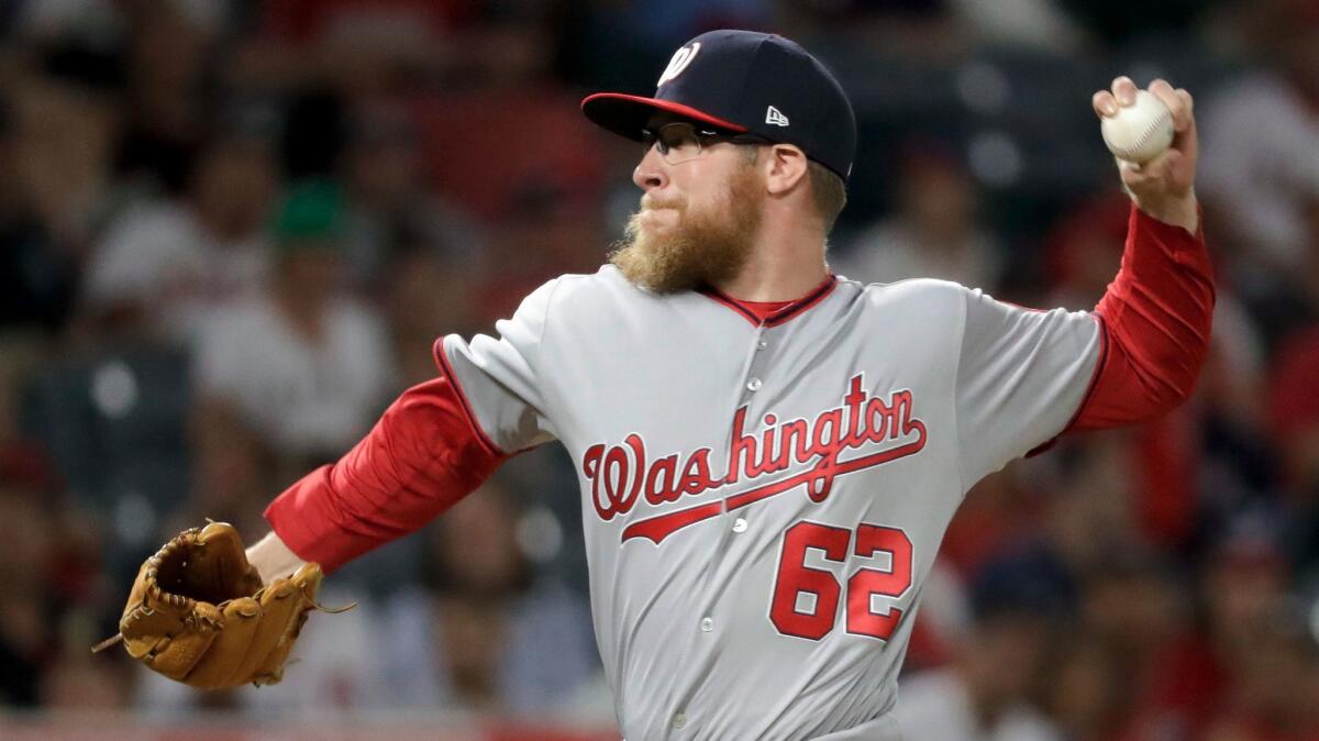 New Washington reliever Sean Doolittle pitched himself into and out of trouble during the ninth inning against the Angels on Tuesday.