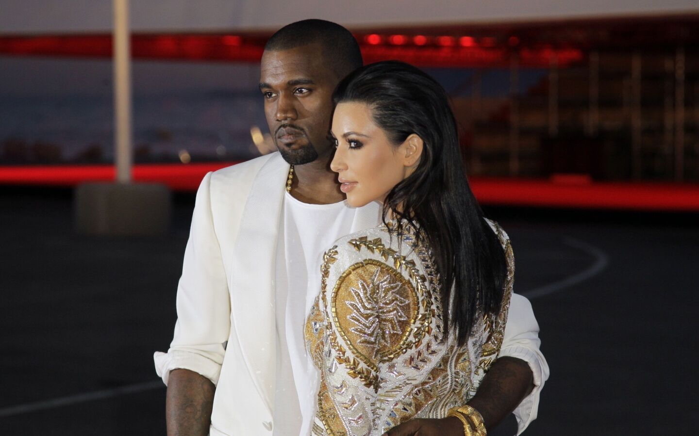Singer Kanye West and his girlfriend, Kim Kardashian, arrive for the screening of "Cruel Summer" at the Cannes Film Festival on May 23, 2012.