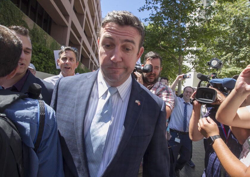 U.S. House of Representatives Rep Duncan Hunter Jr. left Federal Court in San Diego California on Monday. July 1, 2019, after a motions hearing. He has been indicted for alleged misuse of campaign funds.