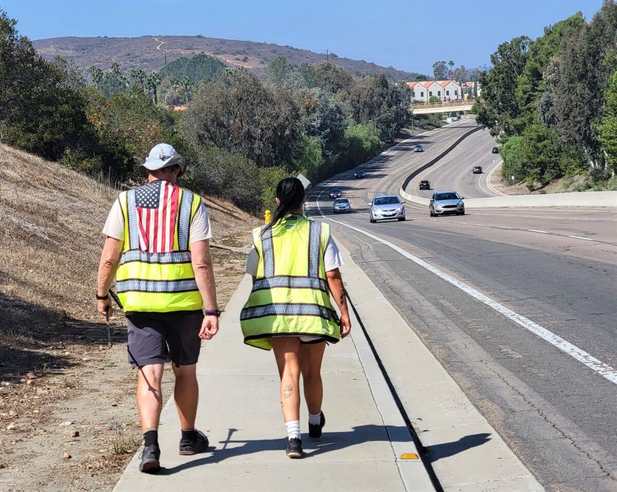 Kenny Mintz's daughter, Emma, joined him near Poway on the last two days of his 3,294-mile cross-country walk.