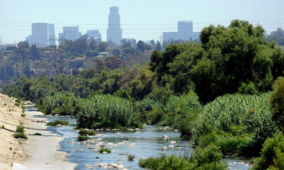 The Los Angeles River leading into the downtown area.