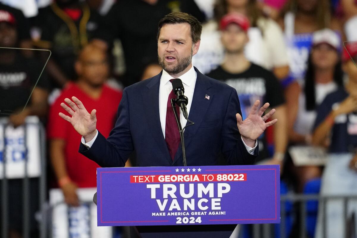 Sen. JD Vance (R-Ohio) speaks at a campaign rally in Atlanta.