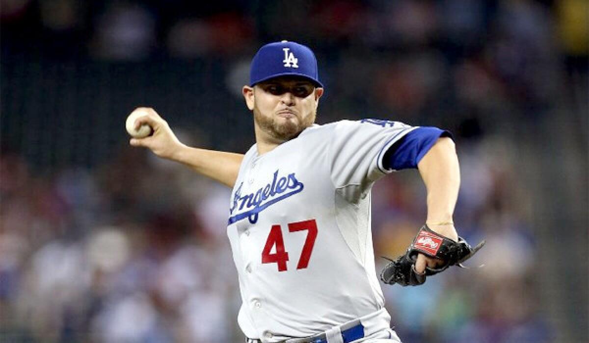 Ricky Nolasco gave up one earned run on four hits while striking out five Diamondbacks over seven innings during the Dodgers' victory over Arizona, 6-1.