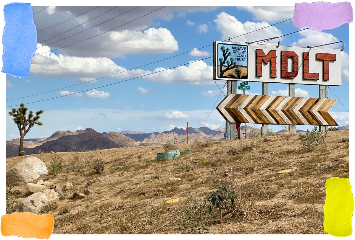 The sign for the Mojave Desert Land Trust, just off Twentynine Palms Highway (Hwy 62).