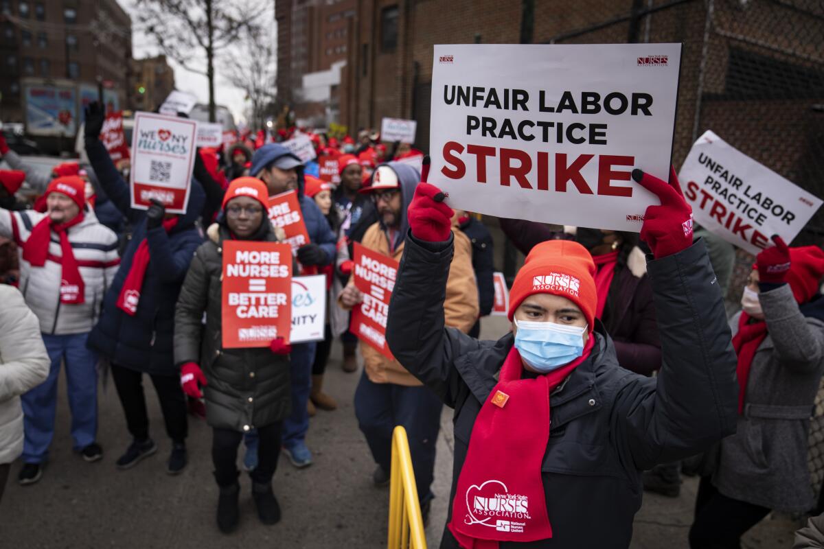 Striking nurses protesting in New York
