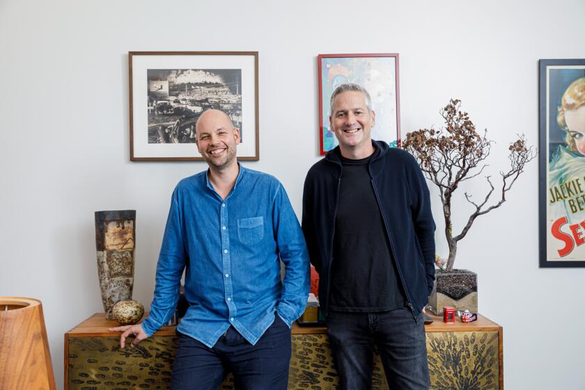 BEVERLY HILLS, CALIF. -- THURSDAY, AUGUST 15, 2019: Endeavor Content leaders, from left, Chris Rice and Graham Taylor pose for a portrait at their office in Beverly Hills, Calif., on Aug. 15, 2019. (Marcus Yam / Los Angeles Times)