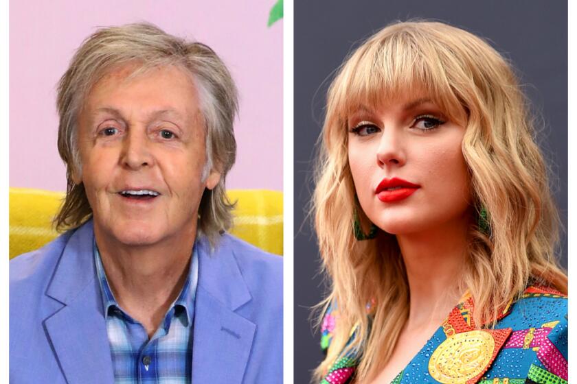 (LEFT) LONDON, ENGLAND - SEPTEMBER 06: Sir Paul McCartney reads to children at the "Hey Grandude!" book signing at Waterstones Piccadilly on September 06, 2019 in London, England. (RIGHT) NEWARK, NEW JERSEY - AUGUST 26: Taylor Swift attends the 2019 MTV Video Music Awards at Prudential Center on August 26, 2019 in Newark, New Jersey.