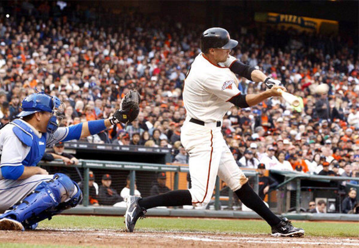 San Francisco Giants' Hunter Pence went 2 for 4 and drove in all four of the team's runs.