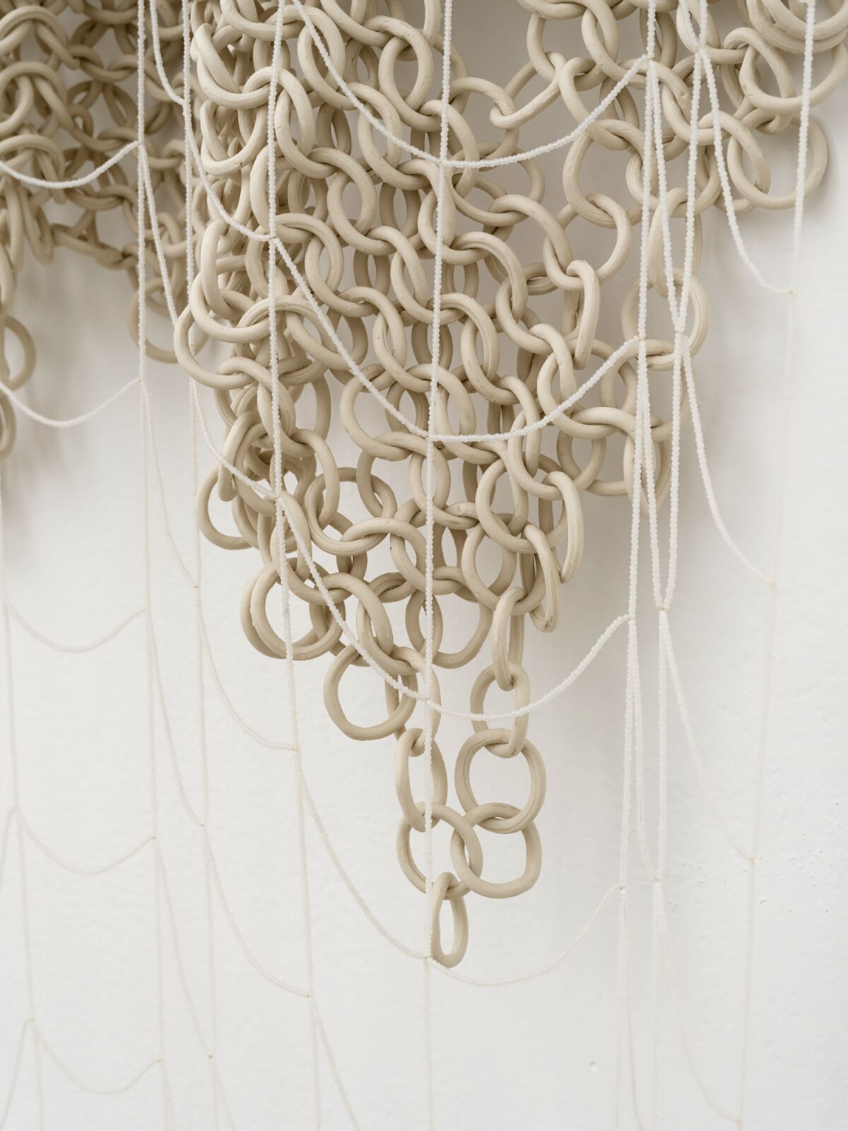 Embroidery thread and glass beads.