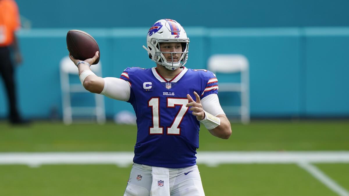 Buffalo Bills quarterback Josh Allen passes against the Miami Dolphins.