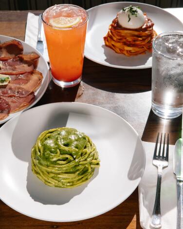 CULVER CITY CA - DECEMBER 8th: Dining al fresco at The Pasta Sisters on Friday, December 8, 2023 in Culver City, CA. (Joel Barhamand / For The Times)