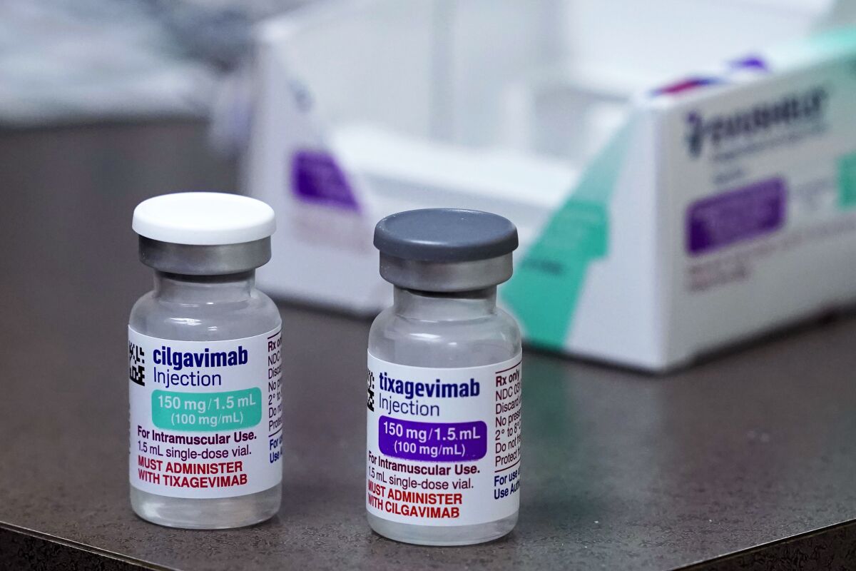 A two-shot dose of Evusheld at a University of Washington Medicine clinic in Seattle.