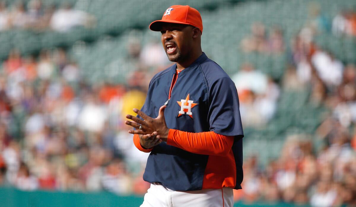 Bo Porter argues a call during an Astros game against the Toronto Blue Jays last month at Minute Maid Park in Houston.