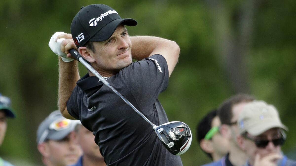 Justin Rose hits off the 15th tee during the third round of the Memorial in Dublin, Ohio, on June 6, 2015.