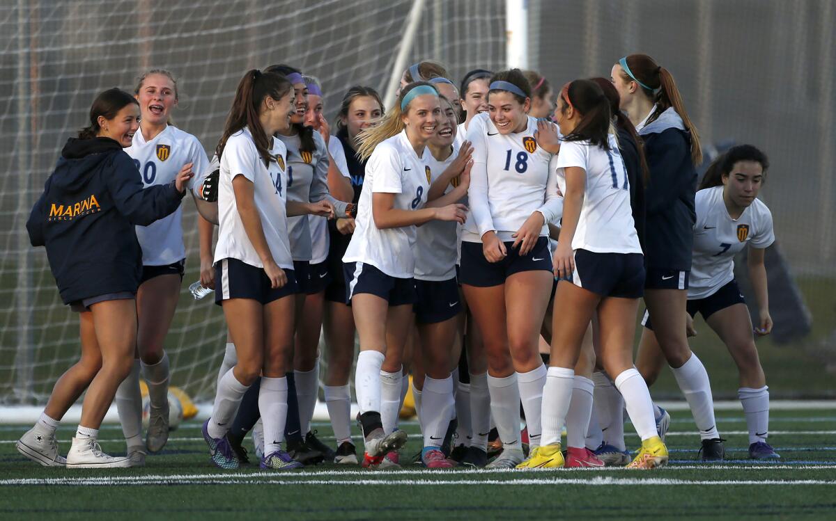 The Marina High girls' soccer team has advanced to the Division 3 semifinals.