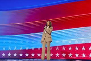 DNC CHICAGO, IL AUGUST 19, 2024 - Democratic presidential nominee Vice President Kamala Harris speaks during the 2024 Democratic National Convention at United Center in Chicago on Monday, August 19, 2024 in Chicago, IL. (Robert Gauthier/Los Angeles Times)