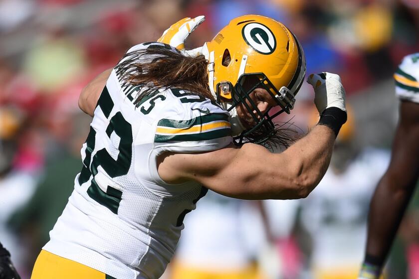 Packers linebacker Clay Matthews celebrates after a sack last season.