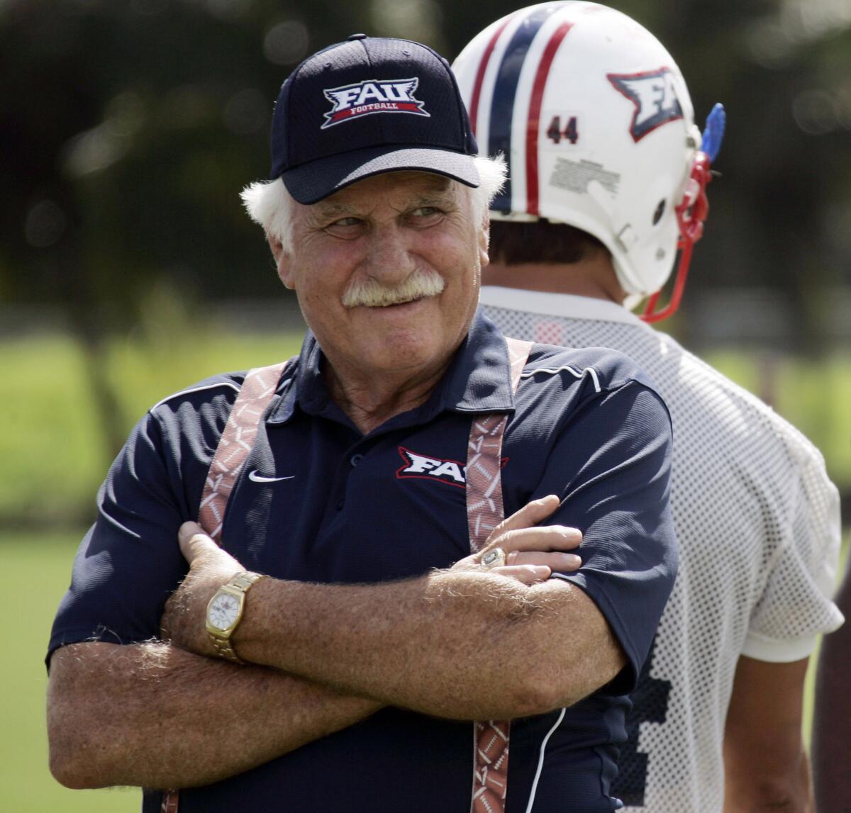 Florida Atlantic coach Howard Schnellenberger looks on during a team practice in September 2008.