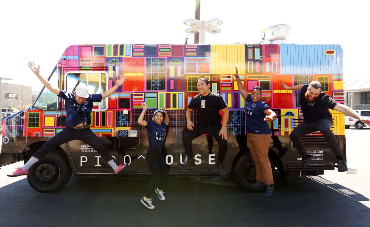 Brand director Qudoe Lee, from left, and chefs Gemma Matsuyama, Chris Chi, Mavis J. and Phil Moses take cuisine to new heights at The Pico House food truck.